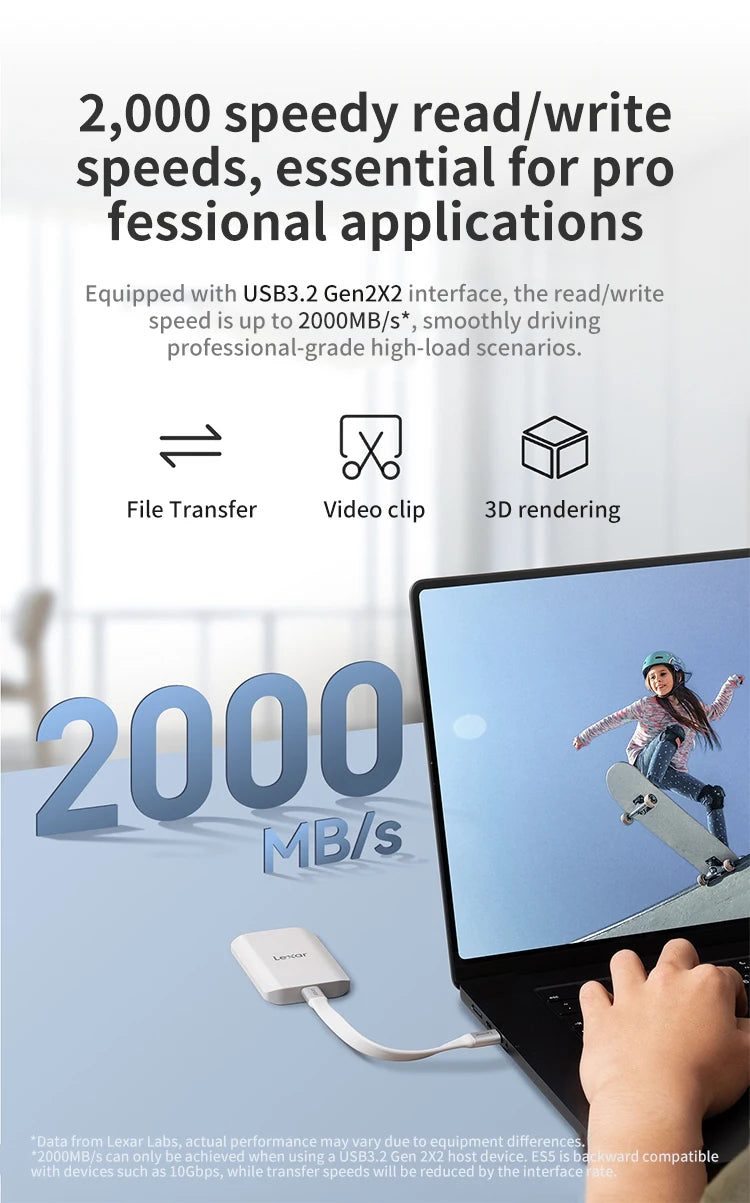 Lexar ES5 Portable Solid State Drives Type-c USB3.2 1TB Compatible Mobile Phone Laptop Magnetic Triple PSSD High Speed 2000MB/s