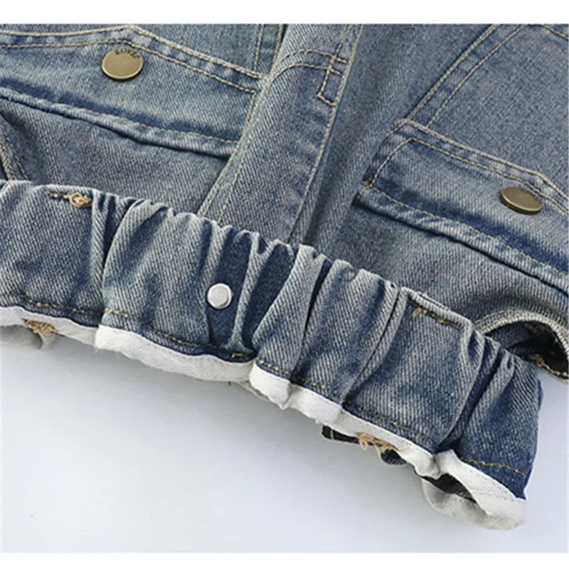 Elegant Fashion Kids Children Cargo Jeans Pants with Multi Pocket for Teenage Girls Loose Straight Casual Denim Trousers 5-14 Y