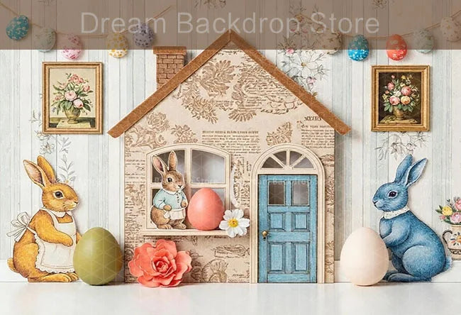 Spring Easter Photography Background Cute Bunny Egg Arch Door Kid Birthday Party Cake Smash Portrait Decor Backdrop Photo Studio