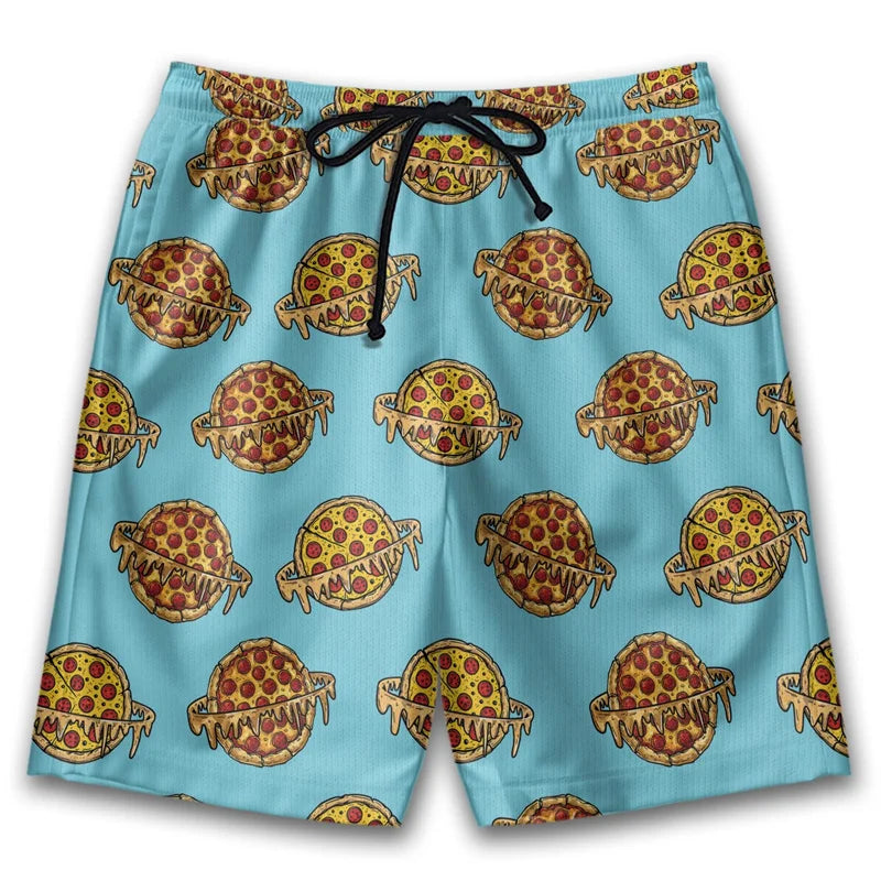 Funny 3D Printing Pizza Beach Shorts For Men Women Street Drawstring Swimming Trunks Kids Summer Animal Graphic Surfboard Shorts