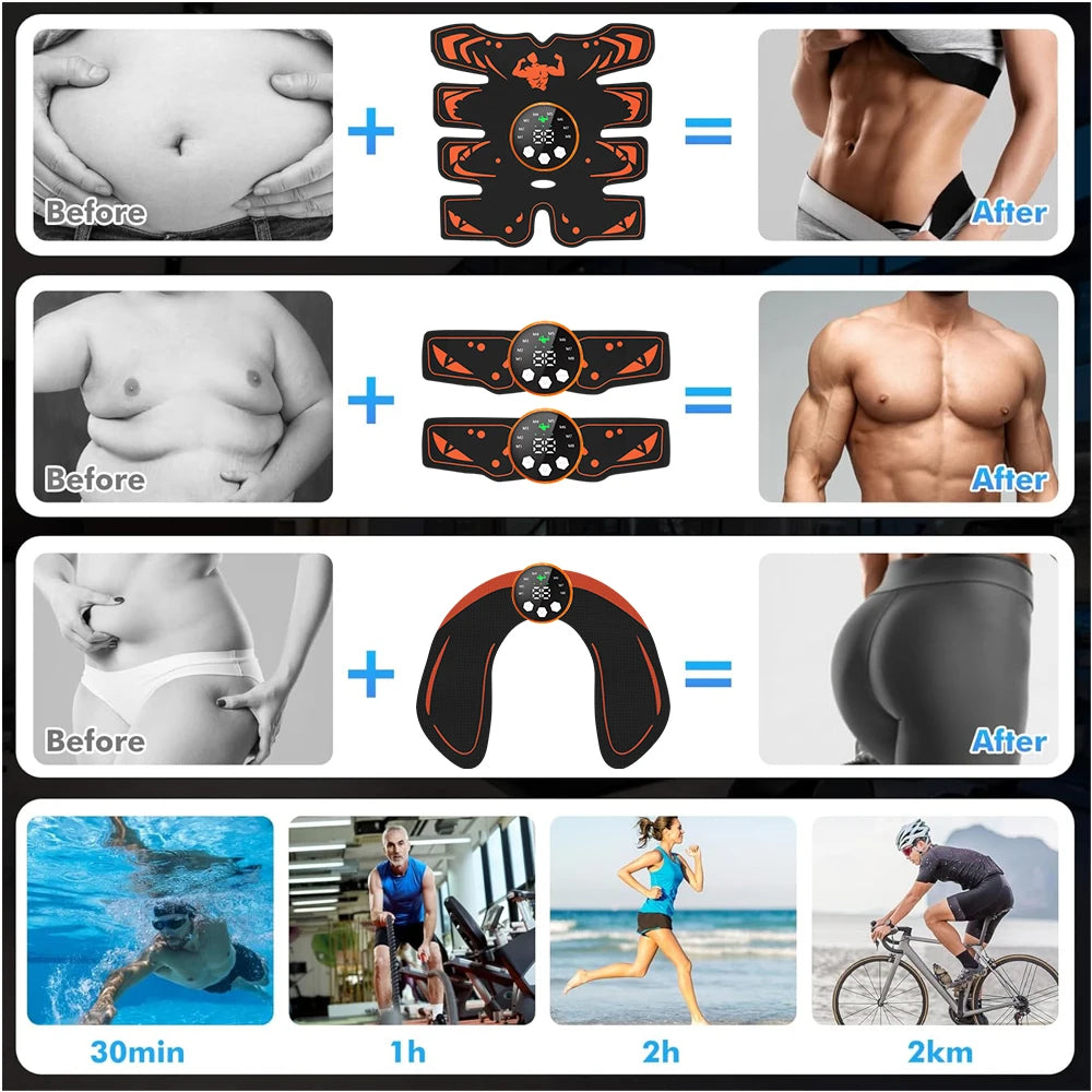 Rechargeable EMS Abdominal Trainer Muscle Stimulator Fitness Equipment - Portable Home Gym Device for Abdomen Glutes