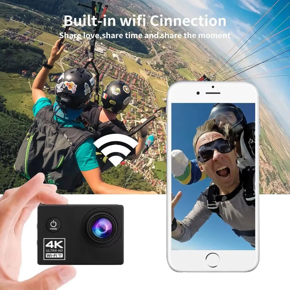 4K WiFi Action Camera Mini Waterproof DV Camcorder Outdoor 1080 Sport Bicycle Helmet Video Recording Cam with Remote Control