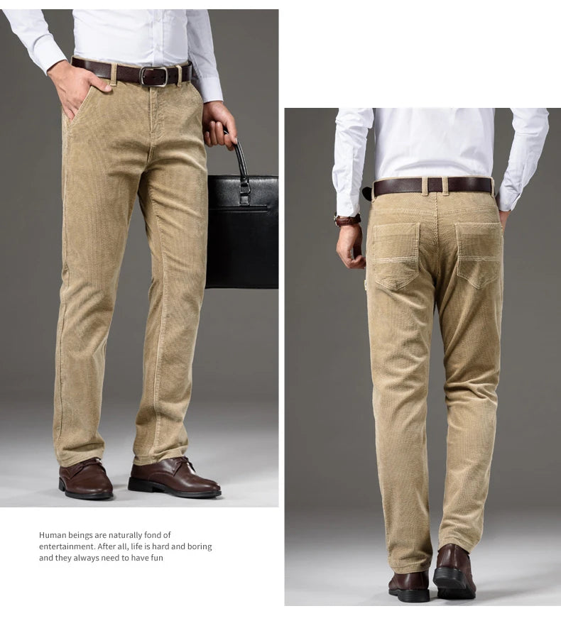 Corduroy Men's Business Casual Pants Fashion Comfortable Khaki Slim Straight Trousers Classic Male Brand Clothing Pants