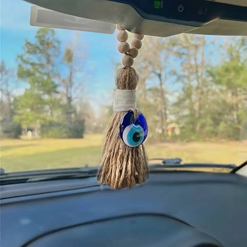 Wooden Patronus Amulet Tassel with Evil Eye Bead Door Handle Hanging Ornaments Modern Home Aesthetic Decor Home Decor Gift