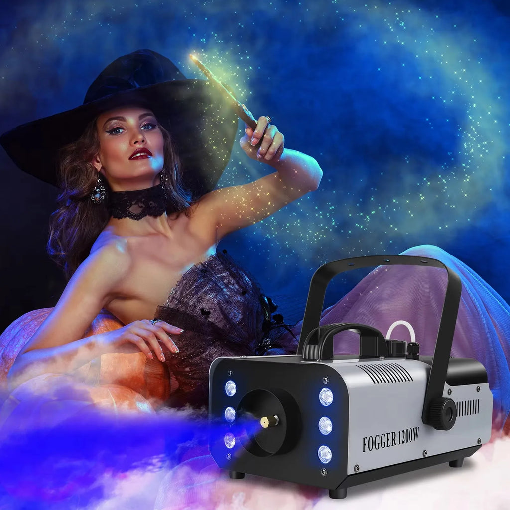 1200W Fog Machine LED RGB Remote Control DJ DMX512 Smoke Machine Stage Effect Fogger for Party Nightclub Event Disco Wedding