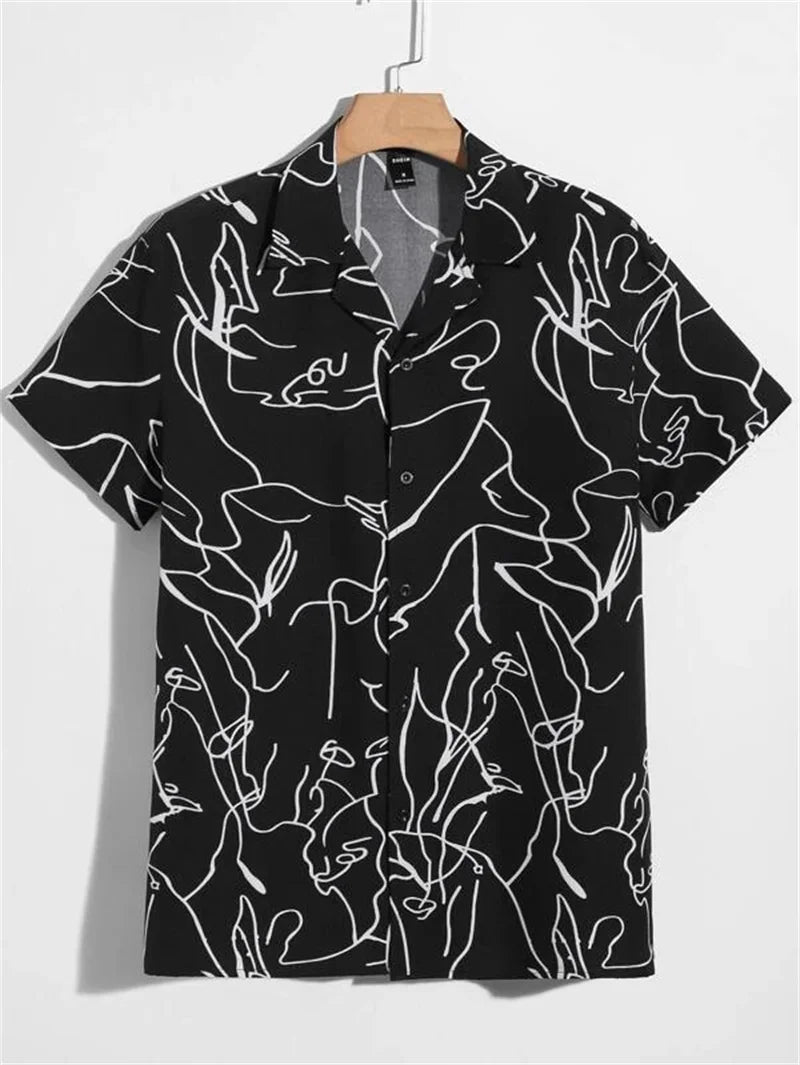 Men's Abstract Art Cuba Collar Shirts Hawaiian Loose Breathable Beach Wear Men's Outdoor Street Fashion Shirt Summer Men's Top
