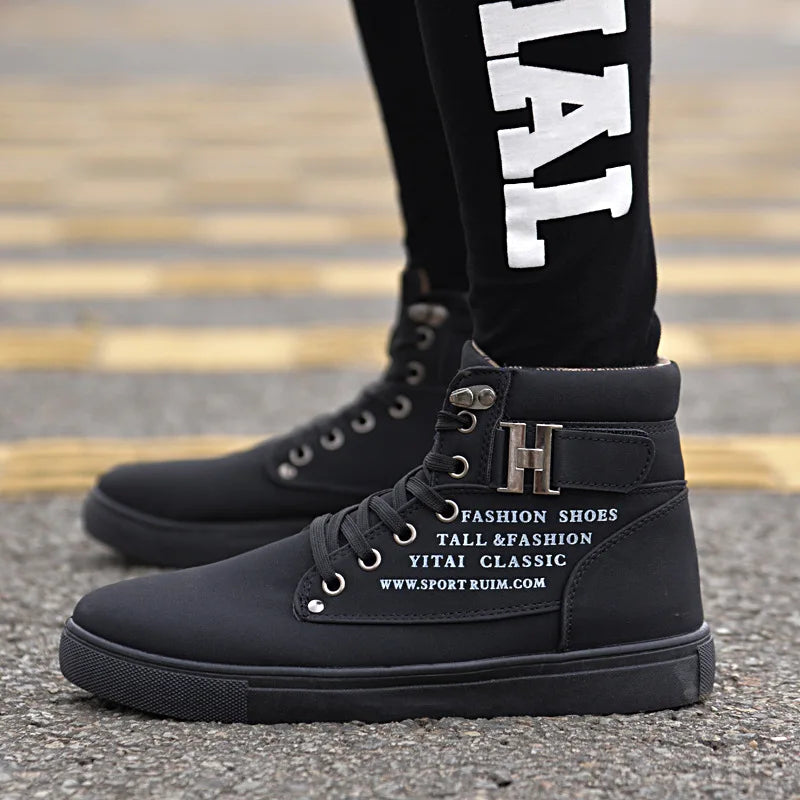 Men's High Top Sneakers Casual Vulcanized Shoes Spring/Autumn Men Shoes High Quality Frosted Faux Suede Casual Platform Shoes - Beauty