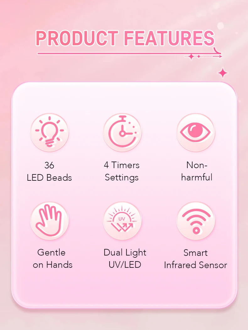 Professional 36LEDs Nail Dryer UV Lamp With 4Timers Seeting Auton Sensing 168W Nail Light For Gel Nail Polish Manicure Salon