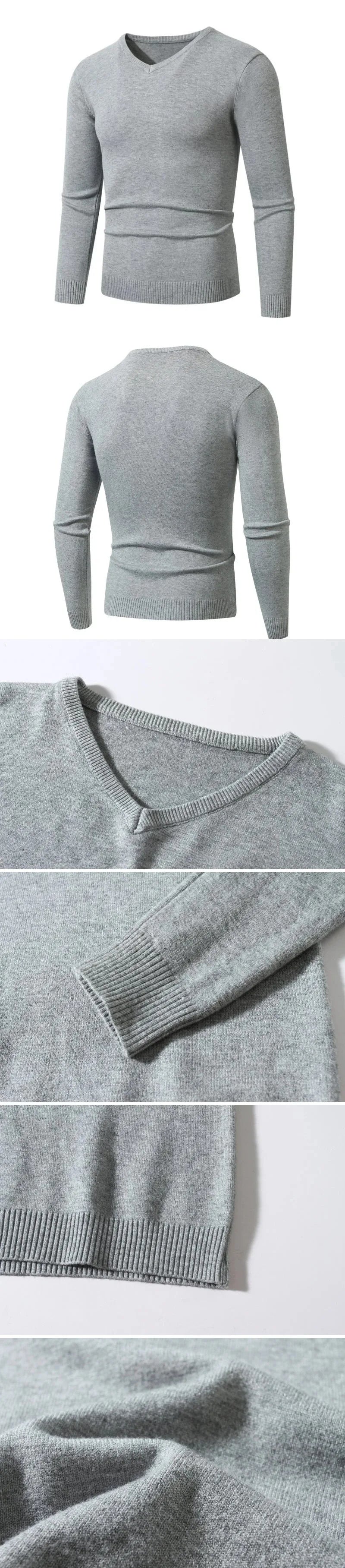 Autumn Men's V Neck Warm Pullover Sweaters Solid Color Slim Casual Sweater Long Sleeve Men's Basic Solid Color Trend Outerwear