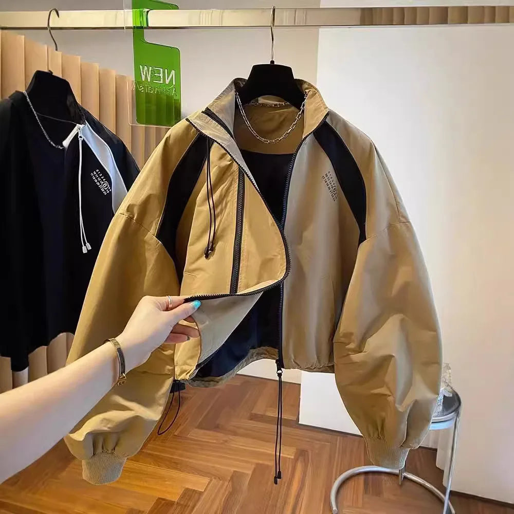 Design Niche Loose Casual Stand Collar Windbreaker Jacket Spring and Autumn Short Jacket Jacket Top Jacket Jacke