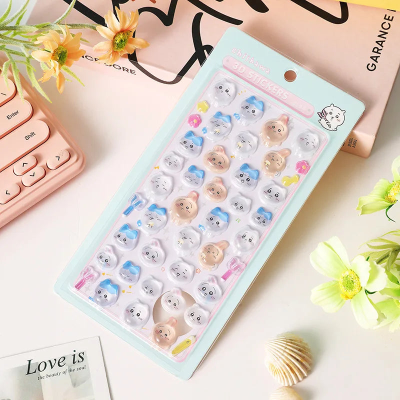 Chiikawa 3D Cute Crystal Stickers Usagi Phone Case Decoration Nail DIY Decorative Stickers for Notebook Laptop Waterproof