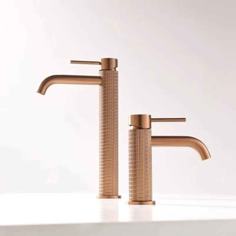 Brushed Rose Gold Bathroom Faucet Brushed Gold Basin Faucet Art Carved Sink Tap Hot & Cold Grey Lavatory Faucet Crane Water Tap