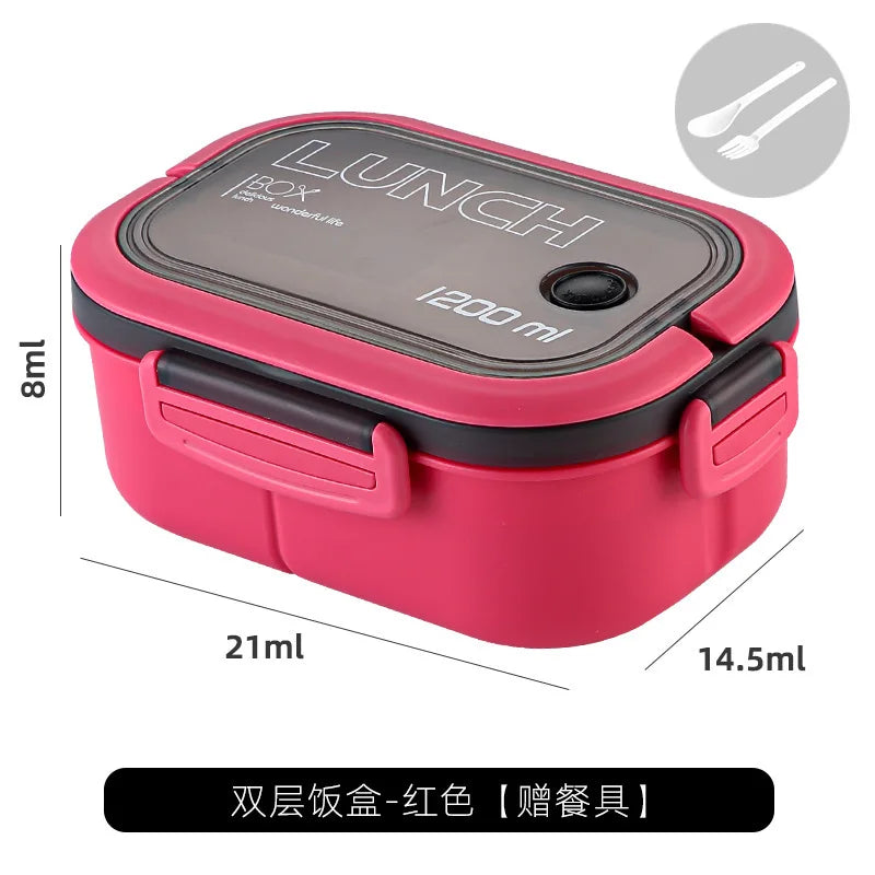 1200ML Double-layer Lunch Box Portable Compartment Food Box Microwave Lunch Box with Spoon Fork Leakproof Camping Food Container