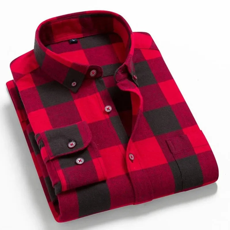 2026 100% Cotton New Male Casual Long Sleeve Warm Man Clothes Flannel Plaid Shirt Men Plus Size 3XL 4XL