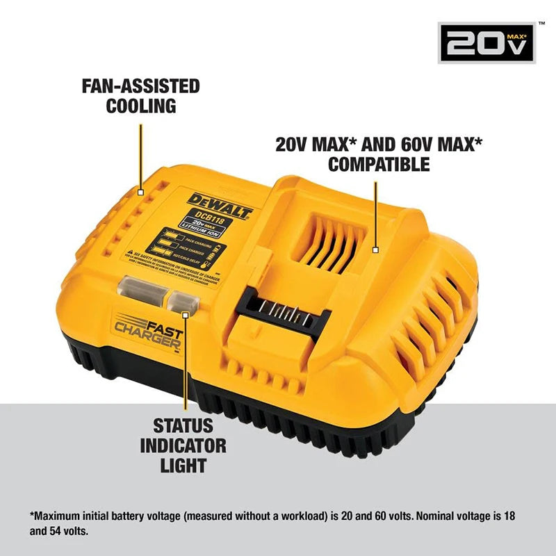 DEWALT Original Charger DCB1102 DCB1104 DCB118 18V/20V Internal Fan Cooled Lithium Battery Universal Charger