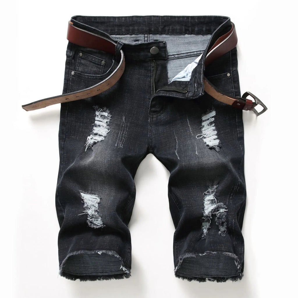2026 New Denim Shorts for Men Fashion Casual Stretch Straight Short Jeans Men Summer Trend Holes Slim Fit Cowboy Short Trousers