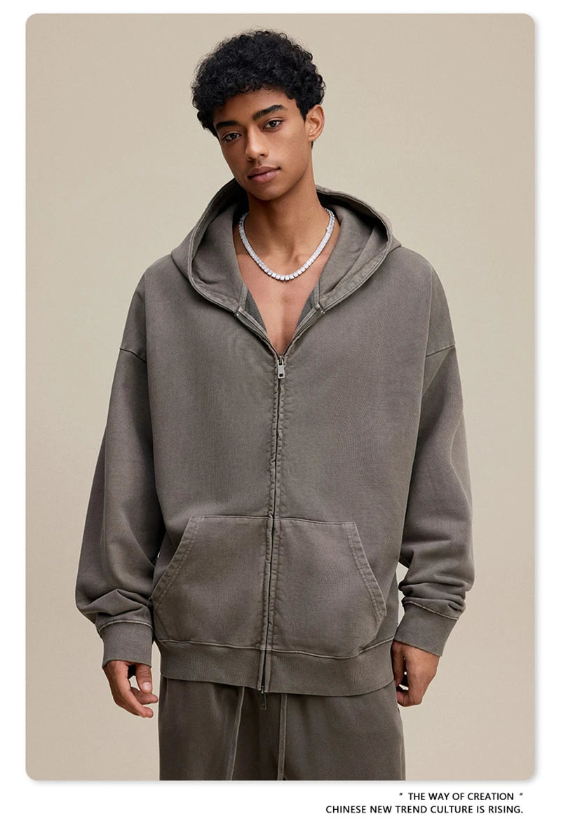 ZODF 2025 Autumn Men Heavy Weight 480gsm Hoodies Unisex Retro Washed Terry Cotton Distressed Hooded Coats HY1110