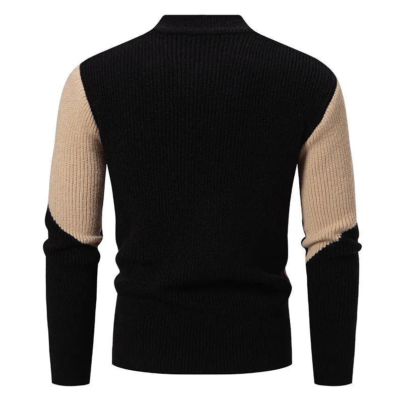 High Quality Men's New Autumn Winter Sweaters Casual Warm Mock Neck Pullovers Trend Color Blocking Design Men Sweaters Knit Tops