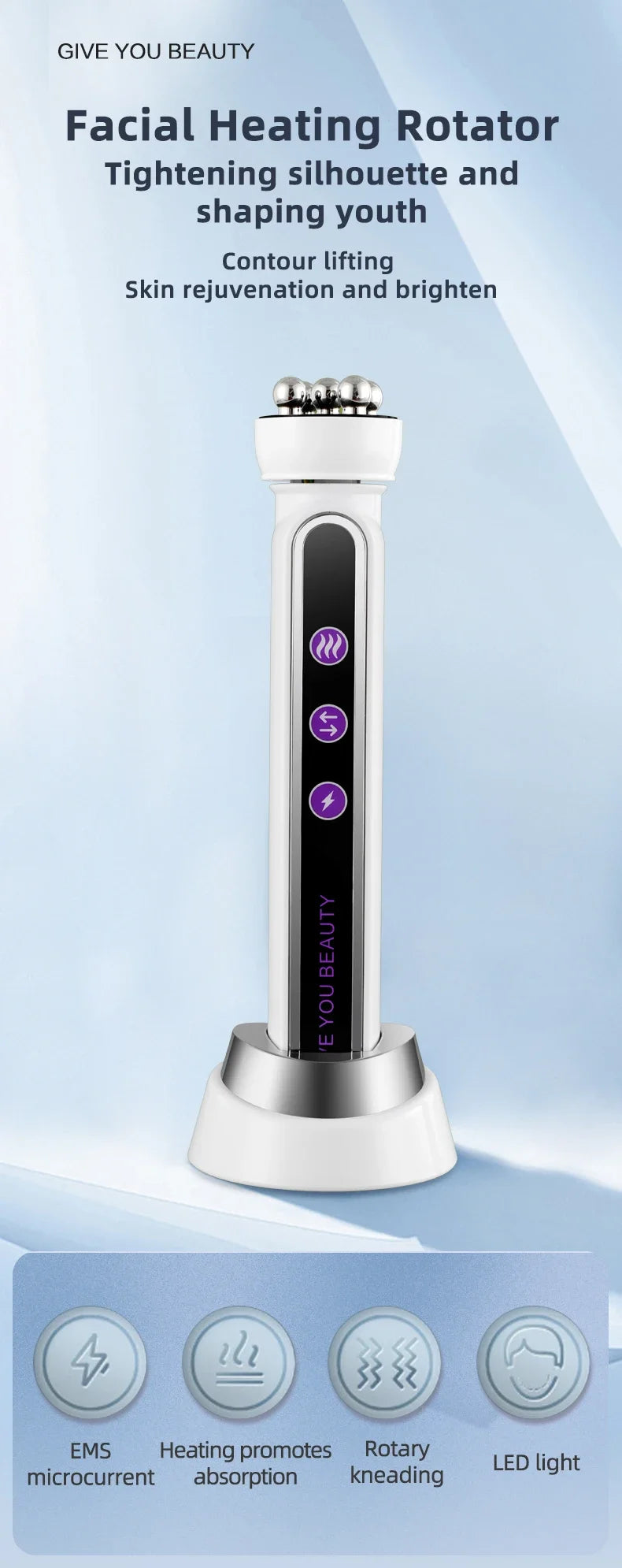 Micro Facial Massager EMS LED Phototherapy Rotary Massage Heating Electric Facial Massager Beauty Device Skin Care Tools