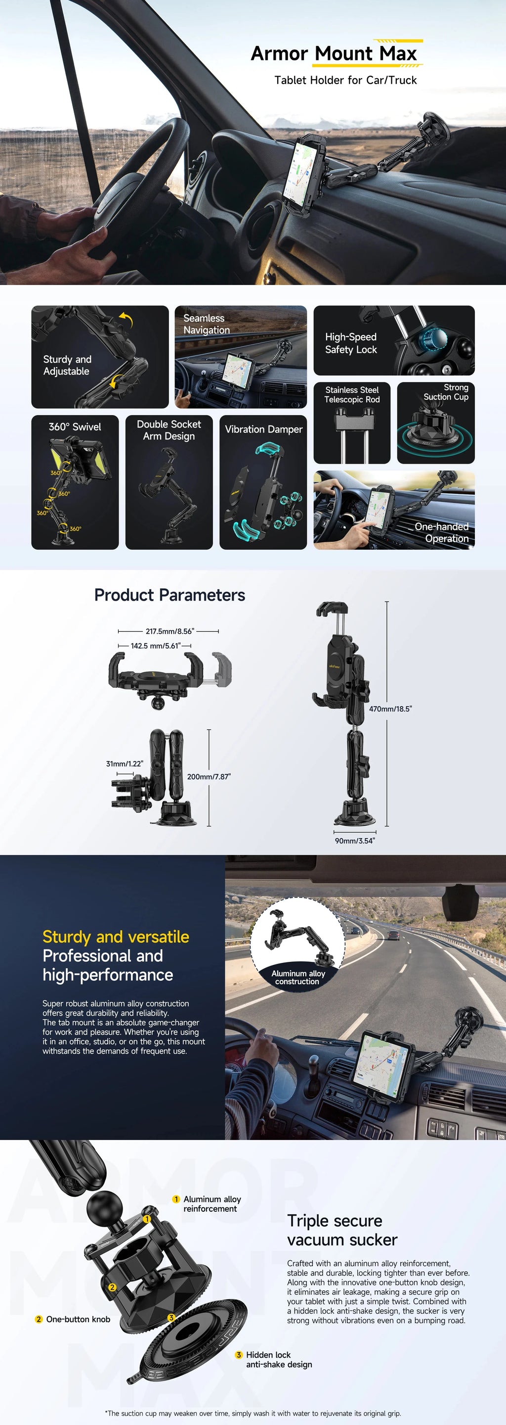 Ulefone UAN02 Armor Mount Max Car Phone Tablet Holder/For Armor Pad 3 Pro/Armor Pad Pro/Armor Pad 4 Ultra
