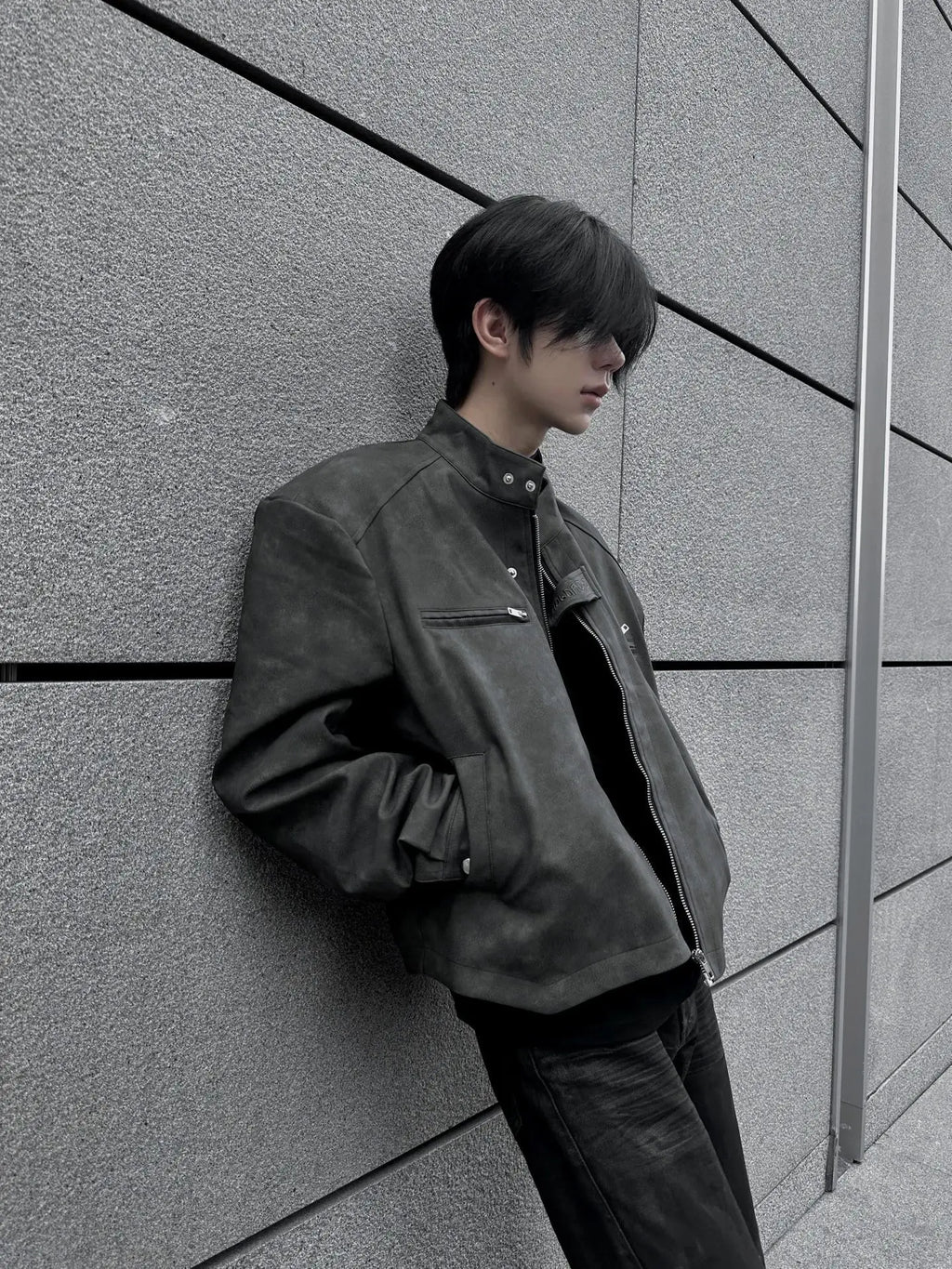 Men's Pu Leather Jacket Autumn Maillard Style Shoulder Pad Jacket Cool Retro Brown Moto Short PU Leather A2 Flight Jacket