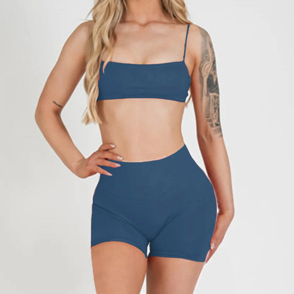 2/3PCS NoLogo Seamless DVision Yoga Set Women Workout Scrunch Leggings Strappy Sports Bra Fitness Gym Shorts Workout Suits XP65