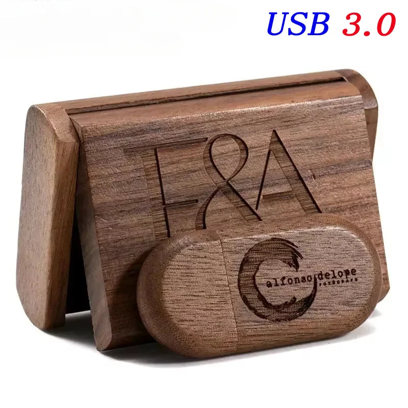 Wedding Gift USB 3.0 Stick 64GB Custom Logo Wooden Box Flash Drives 32GB Pendrive Free Sample U Disk 16GB 8GB 4GB Memory Stick
