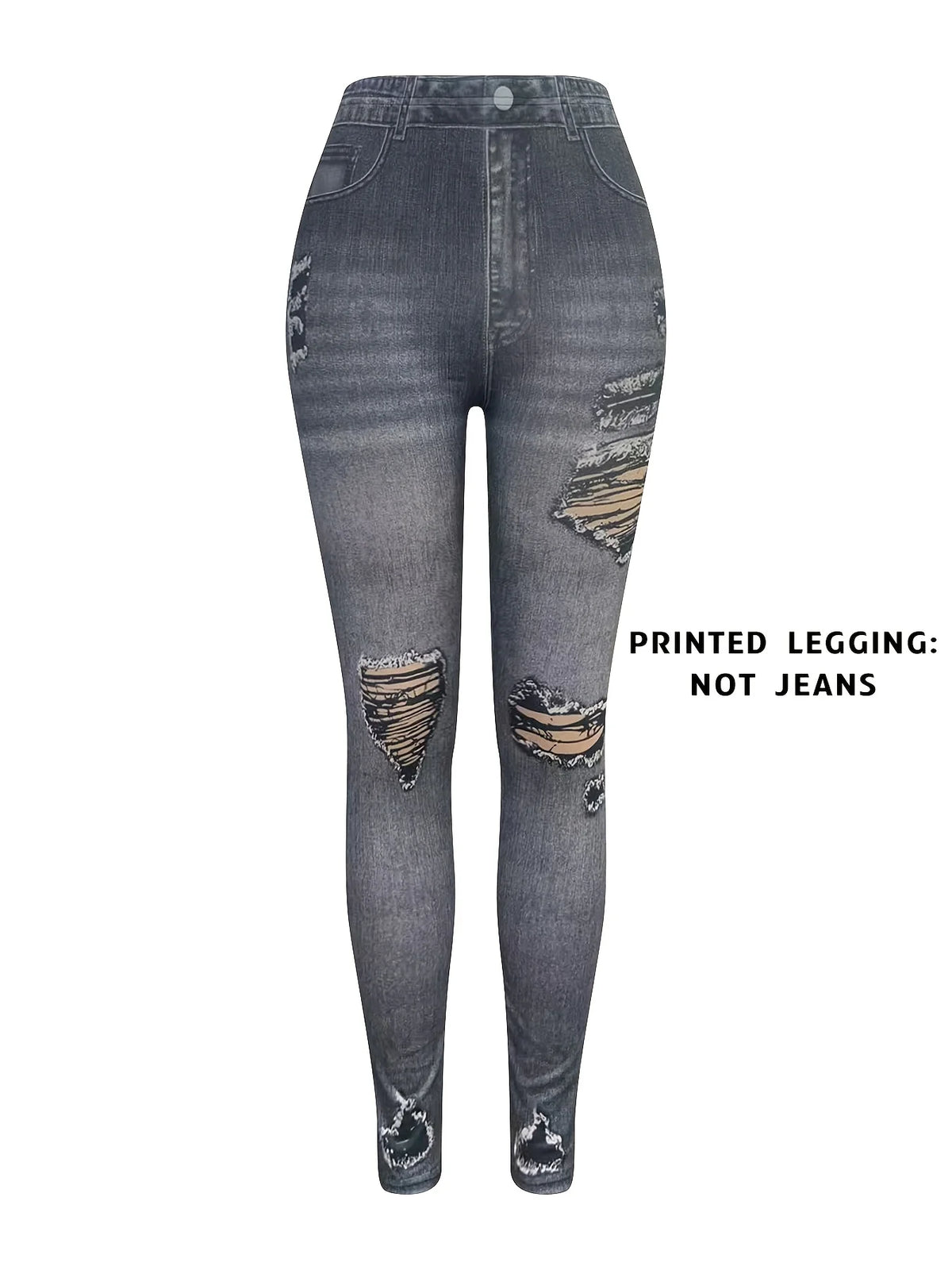 【Non-Denim】Women's Faux Denim Print Leggings, Sports Casual Skinny Pants, Thin Soft Skin-Friendly Yoga Pants, All Seasons Wear L
