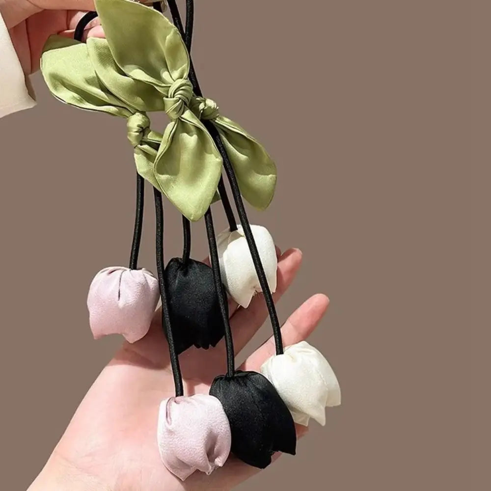 Sweet Tassels Tulip Hair Rope Cloth Bowknot Flower Hair Ring Hair Accessories Headdress Elastic Hair Band Women