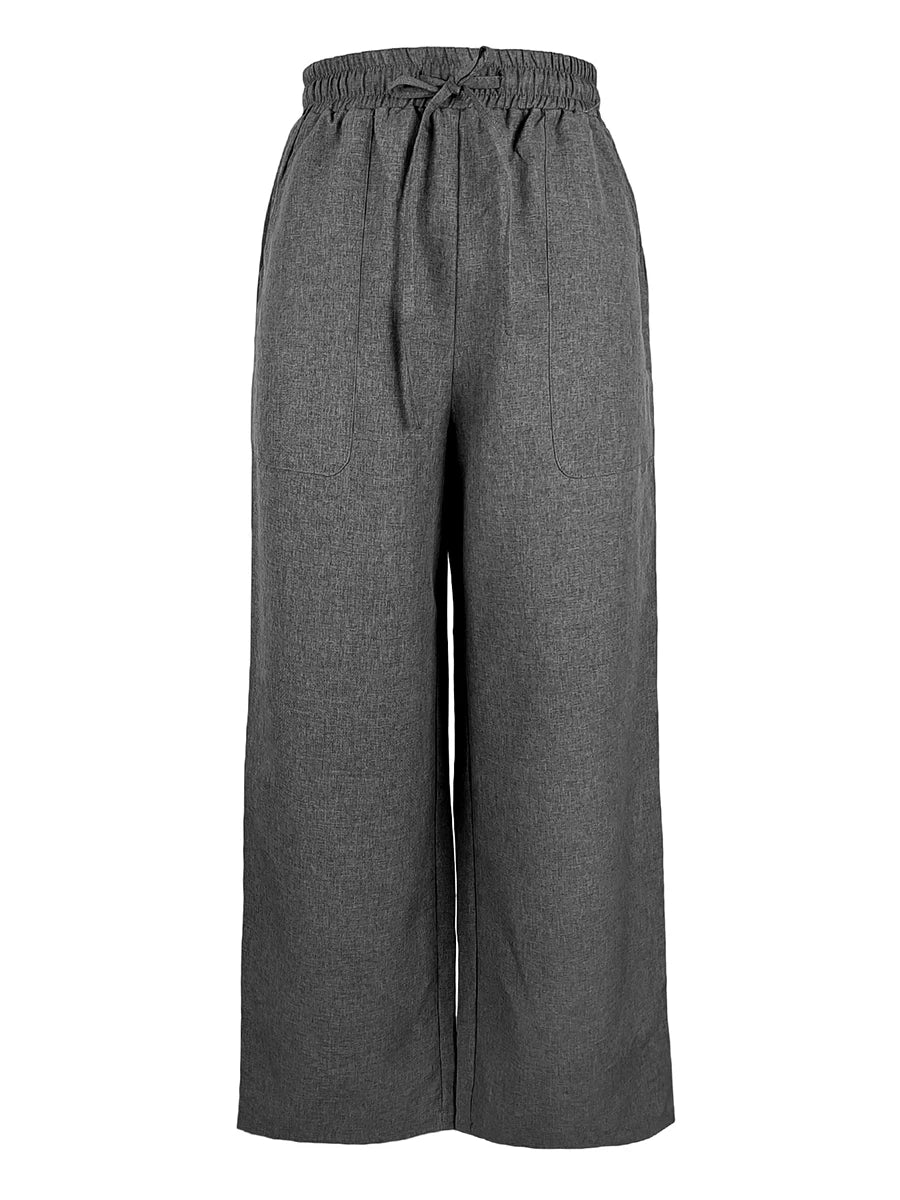 Women's Wide Leg Pants Elastic Waist Drawstring Casual Loose Trousers Summer Solid Color Pockets Comfortable Soft Beach Pants