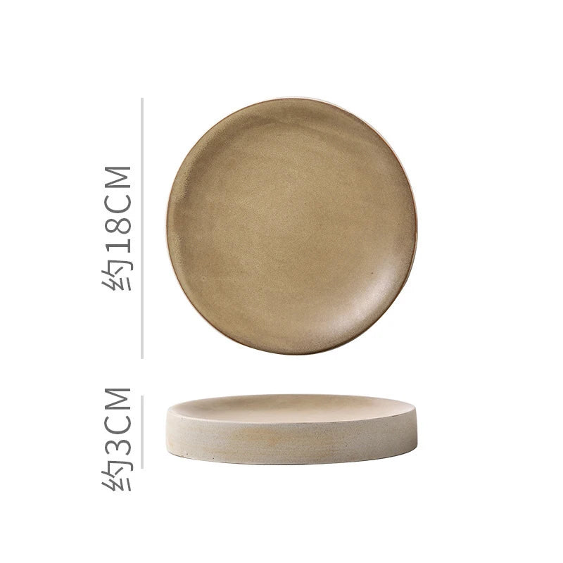 Vintage Round Ceramic Plate Creative Dessert Dim Sum Plate Pastry Plate Steak Plates Sushi Plates Molecular Cuisine Tableware