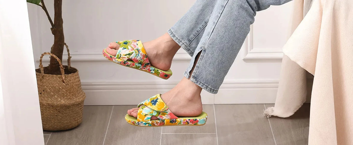 Litfun Open Toe House Slippers For Women New Corduroy Indoor Flat Slides With Adjustable Strap Four Season Lady Orthopedic Shoes