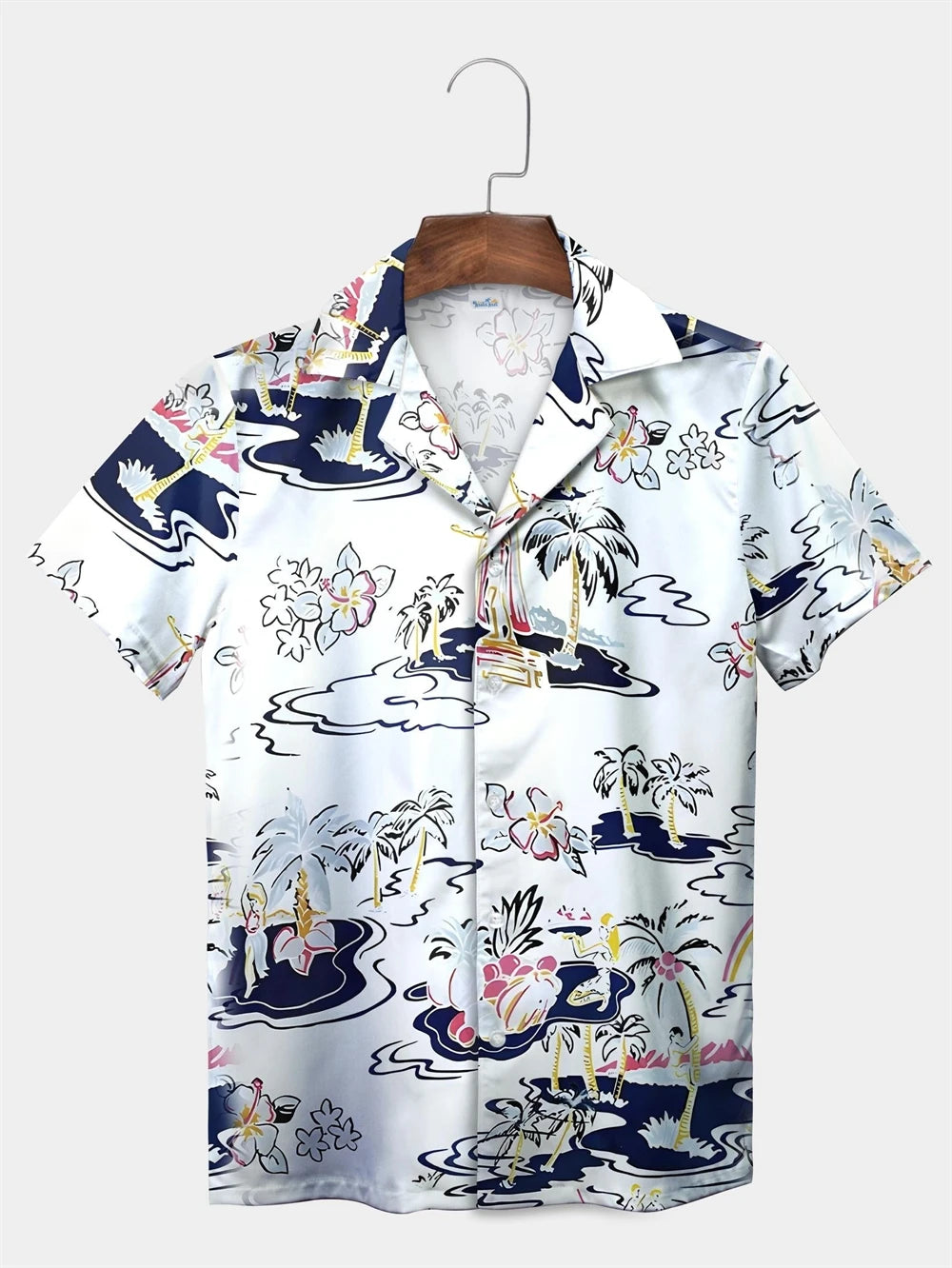Tropical Plant Leaves Palm Tree Leaves Casual Shirt Botanical Print Light Color Shirt Pattern Men's Short Sleeve Hawaiian Shirts
