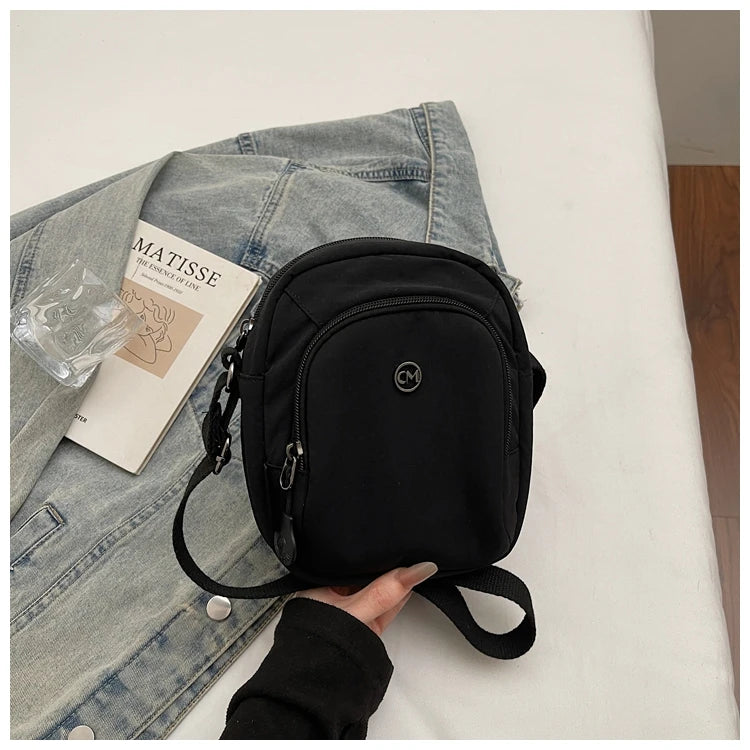 Waterproof Nylon Mobile Phone Bag Portable  Three-Layer Coin Purse Crossbody Bag for Youth Casual Simple Style Functional...