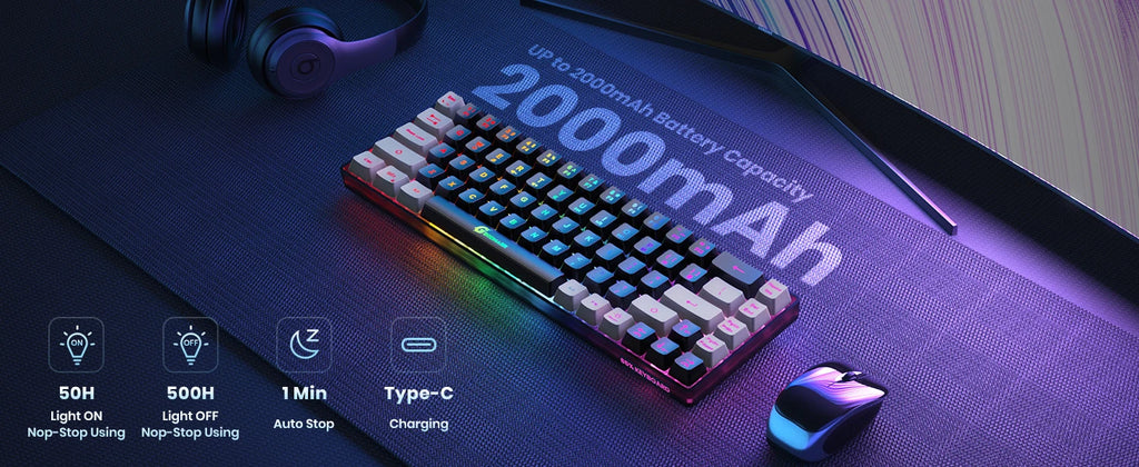 GEODMAER Wireless Gaming Keyboard Rechargeable Backlit Gaming Keyboard 68 Keys English/Spanish Layout 2.4G Keyboard for PC