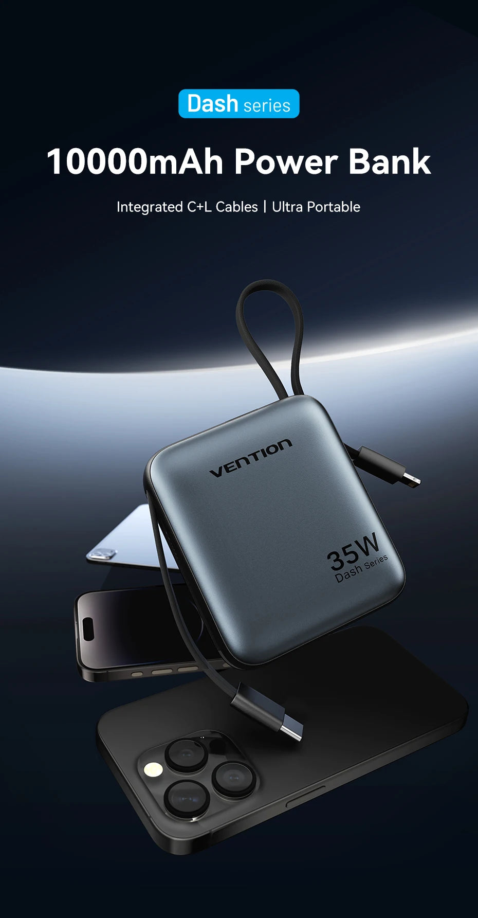 Vention 10000mAh Power Bank Fast Charging PD 35W Portable Mini PowerBank for iPhone 17 16 15 Xiaomi External Battery Charger