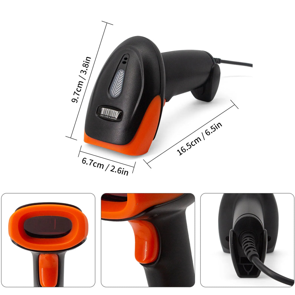 Handheld 1D Barcode Scanner USB Scanner Wired Automatic 1D Data Matrix Bar Code Reader Plug and Play Support for paper barcodes