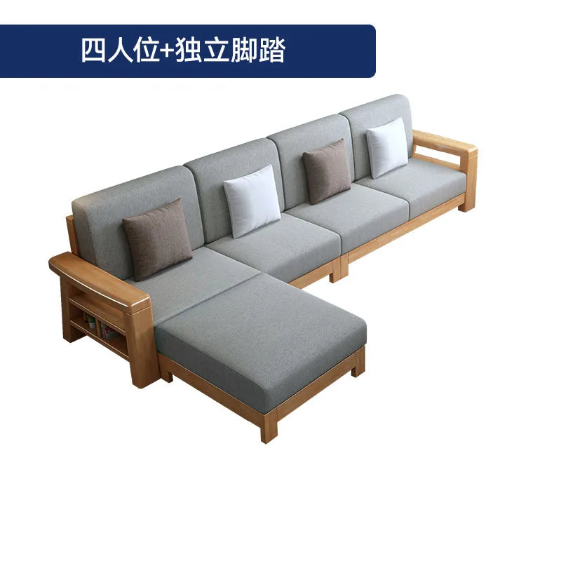 Nordic solid wood three-person sofa, modern simple fabric, small apartment concubine coffee table combination furniture