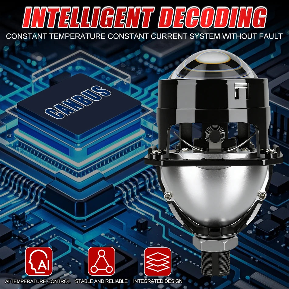 2.5 Inch Bi Led Projector Lens Led Light H4 H7 9005 9006 Car Headlight Bulb High Low Beam 6000K Diode 120W 40000LM Turbo Tuning