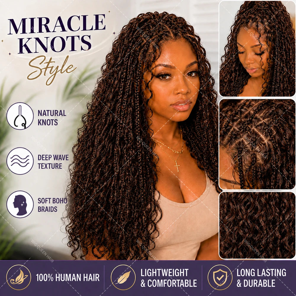Brown Deep Wave Crochet Human Hair Extensions Miracle Knots Feather Crochet Pre Separated Remy Hair Soft Full Natural Look