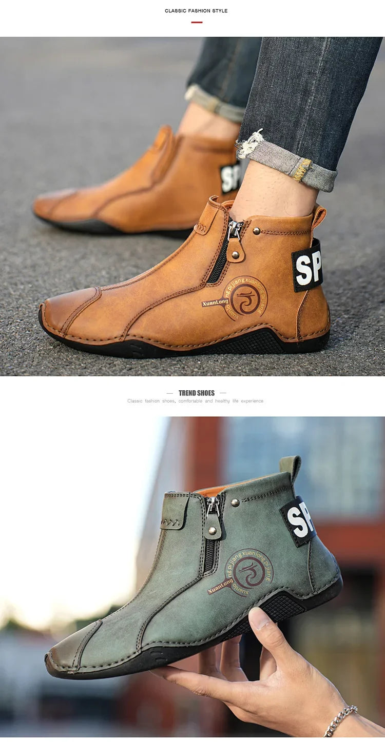Autumn and Winter New Men's Short Boots  British Classic Retro Flat Bottom Cotton Shoes Outdoor Business Sports Casual Shoes