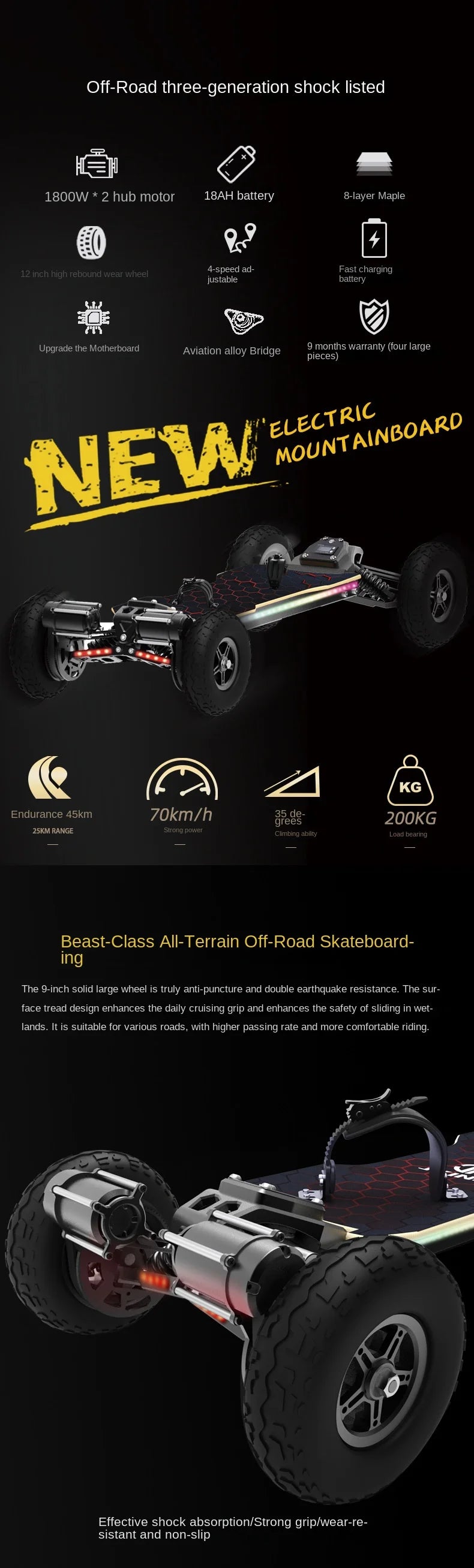 Jking Mars All-Terrain Electric Skateboard Remote Control Off-Road Four-Wheel Drive For Suspension Walking Belt