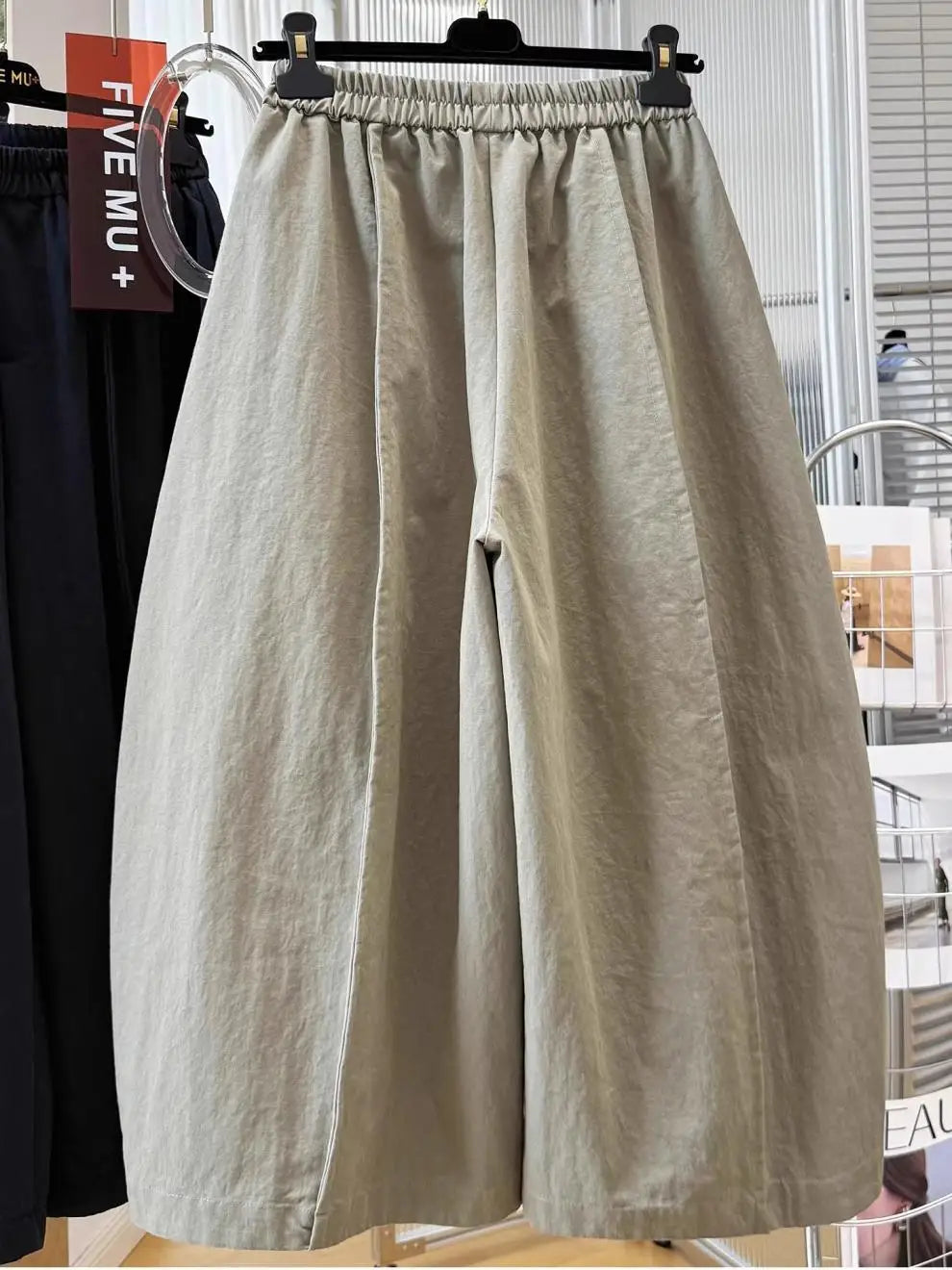 Women Elastic Waist Loose Wide Leg Cropped Casual Pants Lightweight Baggy Culottes