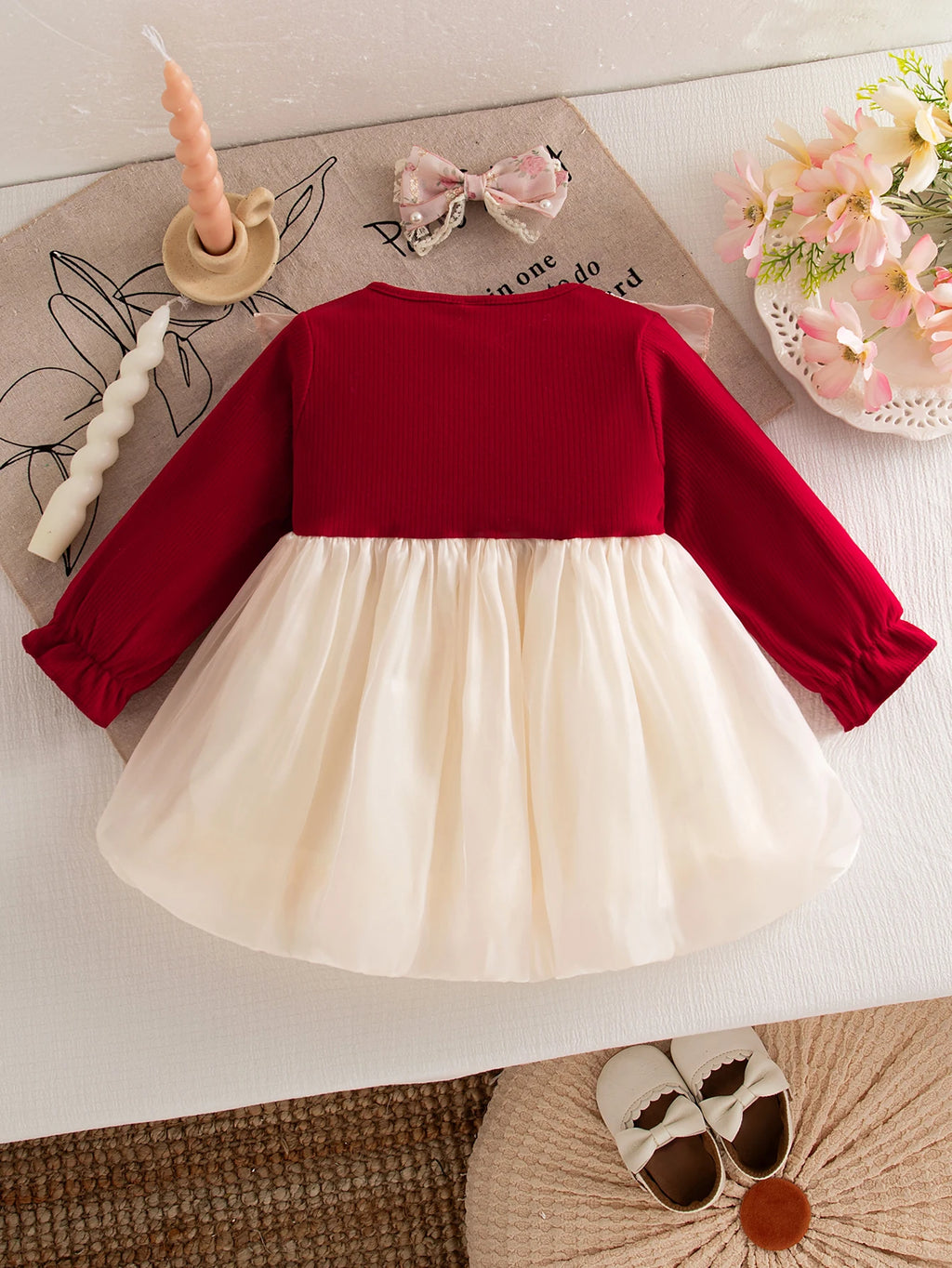 Baby Girl Clothes Spring And Autumn Bow Solid Color Doll Collar Long-Sleeved Baby Girl Dress Cute Casual Girls Dress
