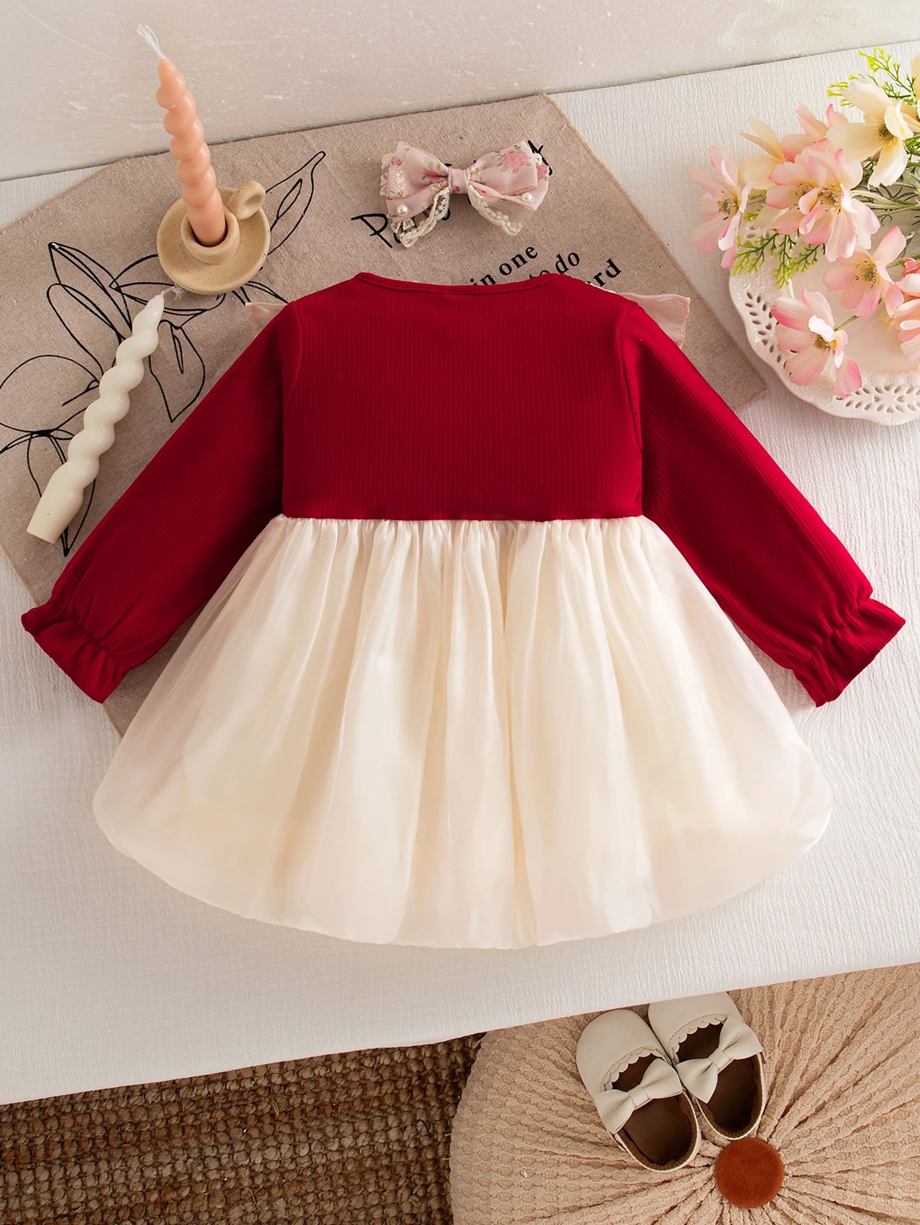 Baby Girl Clothes Spring And Autumn Bow Solid Color Doll Collar Long-Sleeved Baby Girl Dress Cute Casual Girls Dress