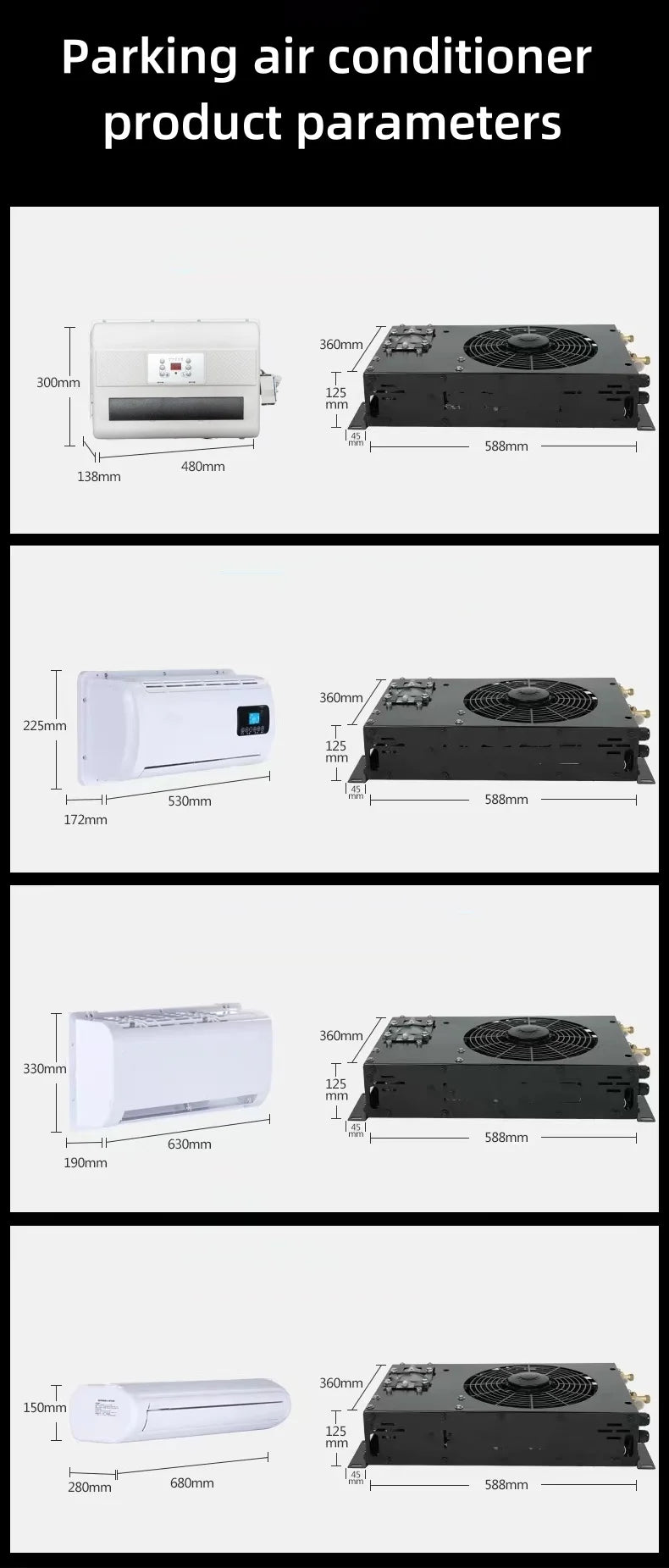 Electric Mini Auto Dc 12v 24 Volt 220v Car Air Conditioner For Diesel Generator Truck New Energy Vehicles RV Ship