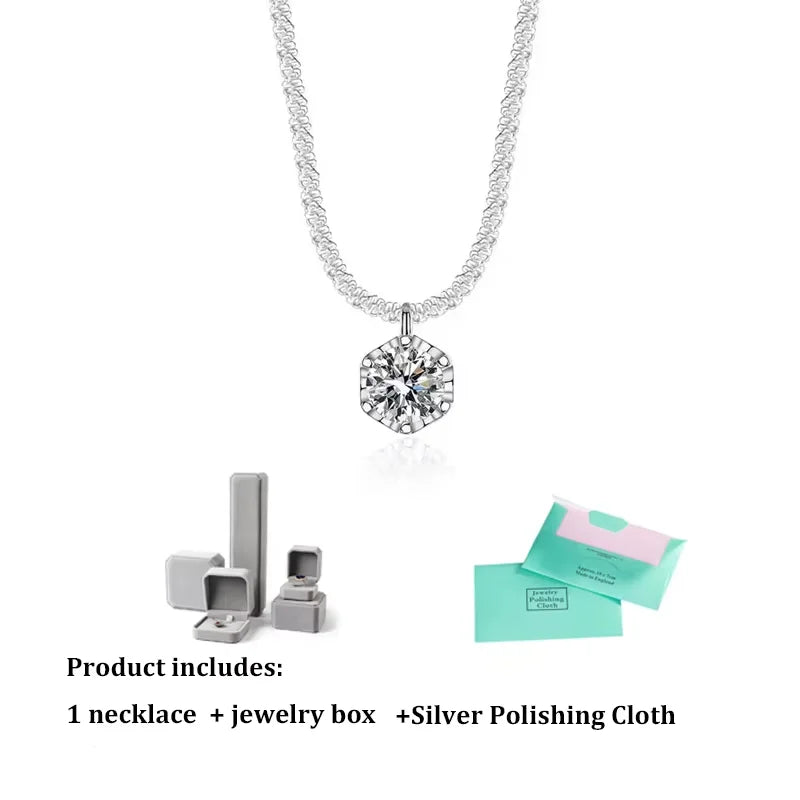 GRA Certified Moissanite 6 Prong Pendant Necklace Real S925 Sterling Silver Sparkling Cauliflower Chain for Women Fine Jewelry