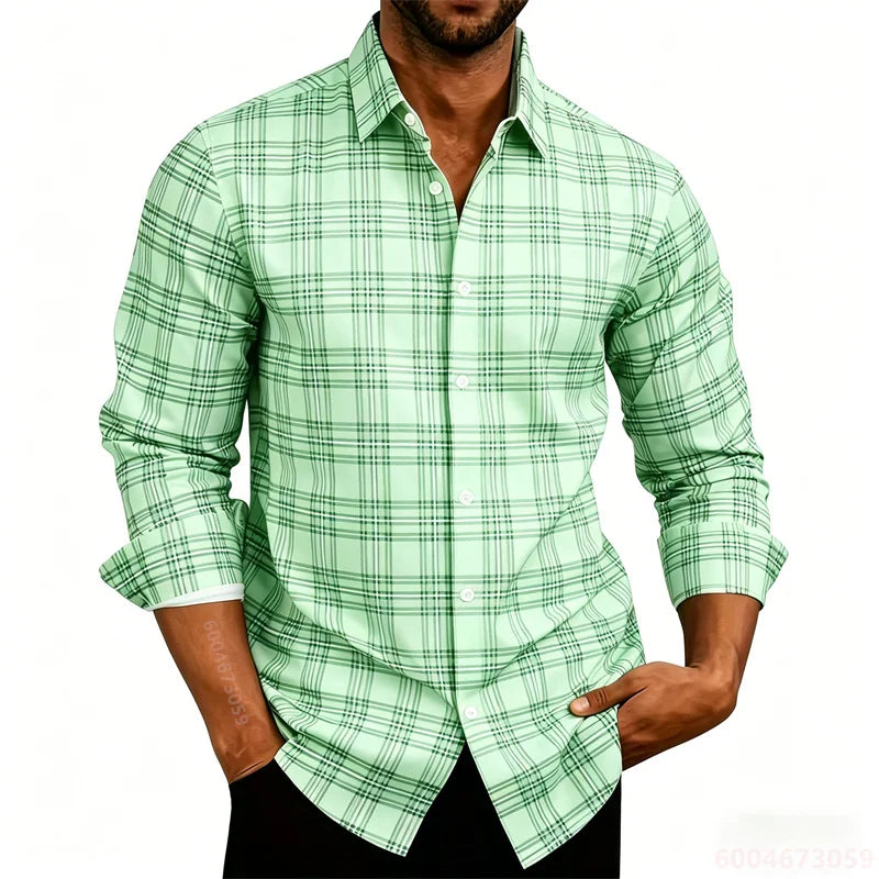 2026 New Men's Shirt Classic Plaid Long Sleeved Shirt Plaid Long Sleeved Formal Shirt Breathable and Comfortable XS-6XL Size
