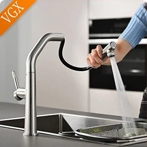VGX Multifunctional Bathroom Faucets Pull Out Basin Mixer Sink Faucet Gourmet LED Temperature Tap 360° Tapware Crane Brass White