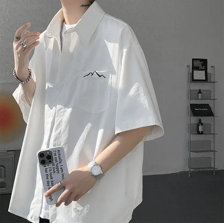 LEGIBLE Spring Summer Solid Shirts Men Casual Oversized Three Quarter Shirts Male Loose Fit Shirt for Man